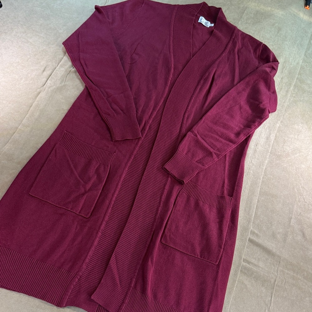 Cielo Deep Burgundy Open-Front Cardigan